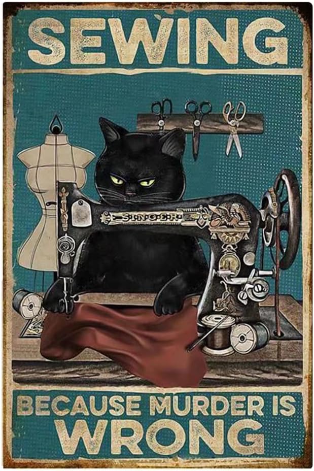 Sewing Art - Y1、Yepzoer Cat Kitty Sewing レトロスタイル、縫製は不正行為であるため、縫製が正しい方法である、バーサイン ウォールアート装飾