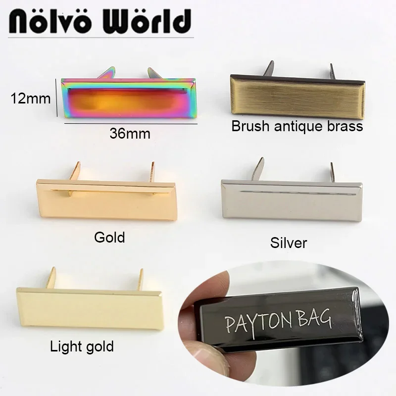 Sewing Labels - 50-100個、レーザー彫刻あなたのブランドラベル、縫製工芸長方形金属財布ラベルタグ、縫製バッグレインボーメタルラベルタグ