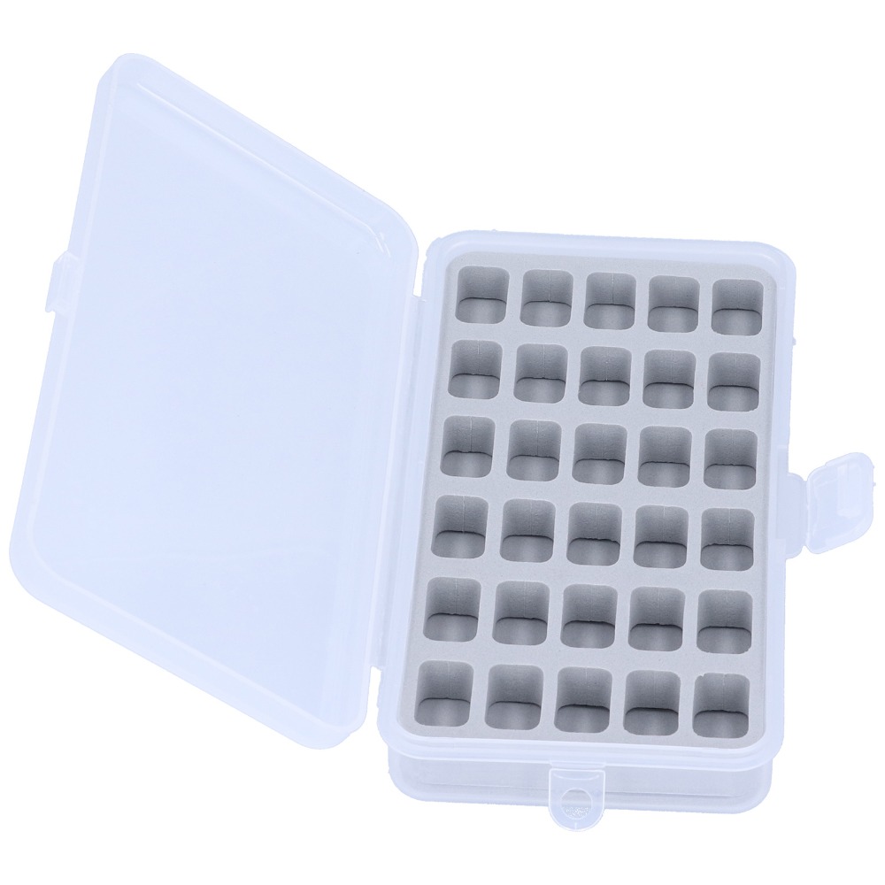 Thread Bobbins Empty - 透明プラスチック製ボビン収納ケース2個。30個のスロット付きで、空のボビンを収納でき、大容量ボビンにも対応。糸の整理に便利なボビンホルダーボックス。