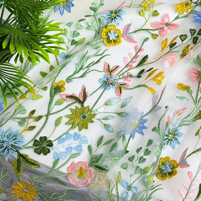 90x130cm 花柄の蔓模様刺繍入りチュールレース生地 メ - Textile And Sewing Materials のレビューと価格