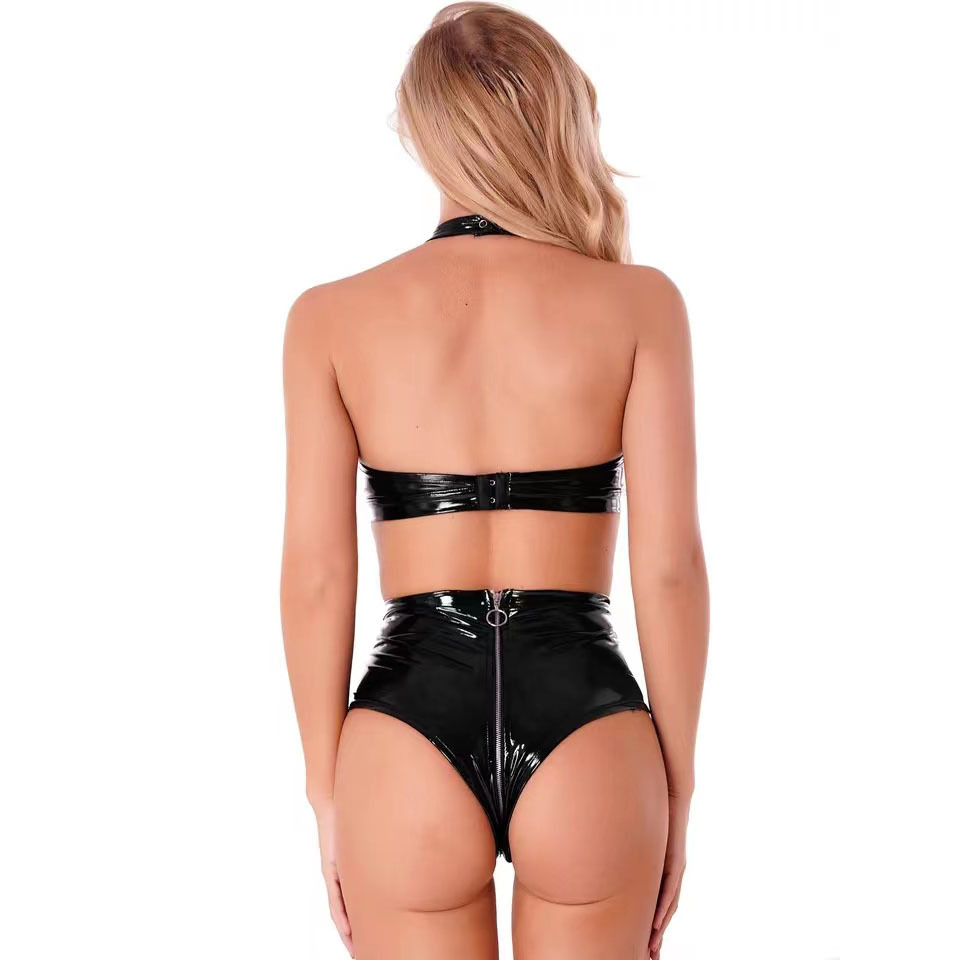 セクシーな黒の光沢のある Pu ラテックスレザーランジェリー - Sewing Latex のレビューと価格