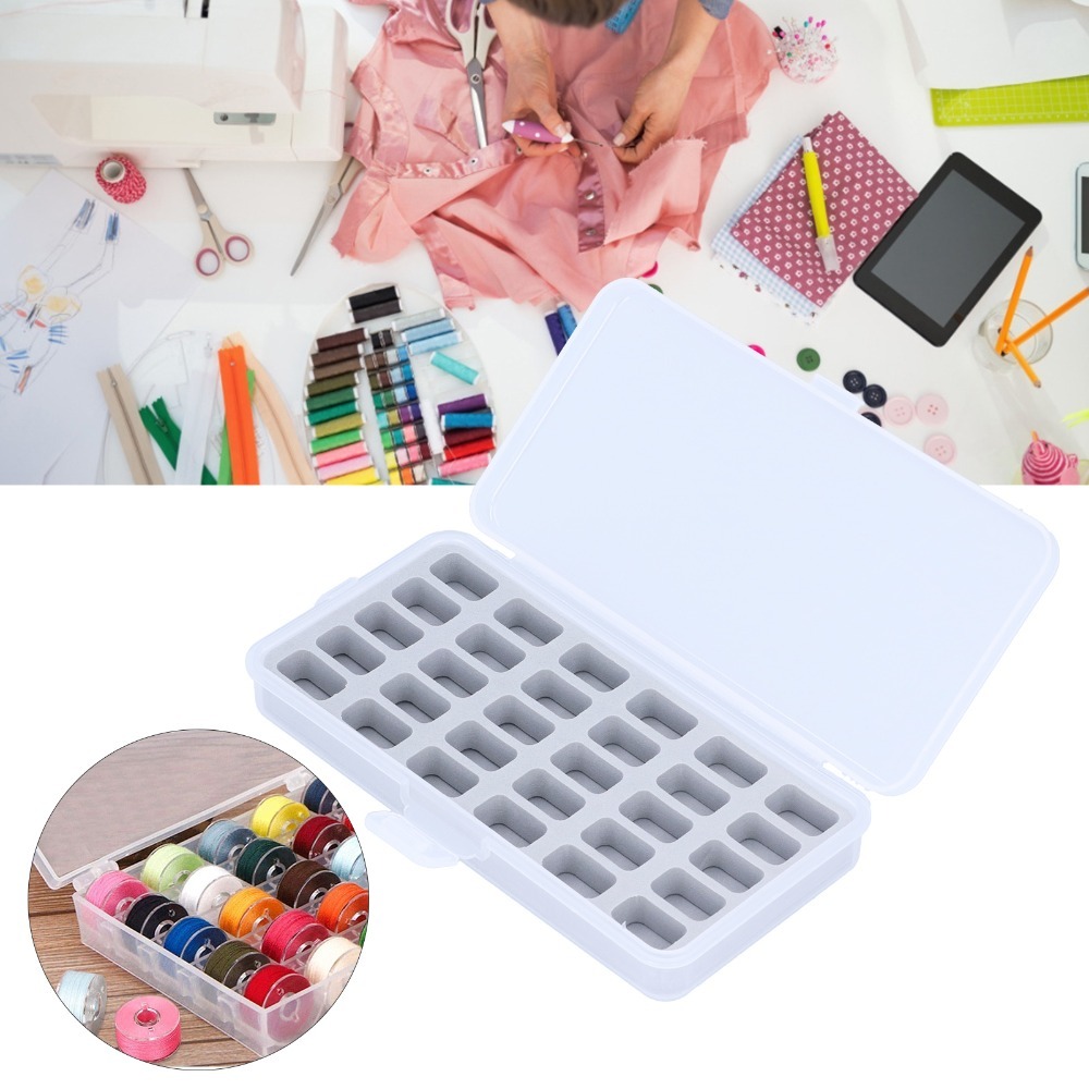 透明プラスチック製ボビン収納ケース2個。30個のスロット付き - Thread Bobbins Empty のレビューと価格