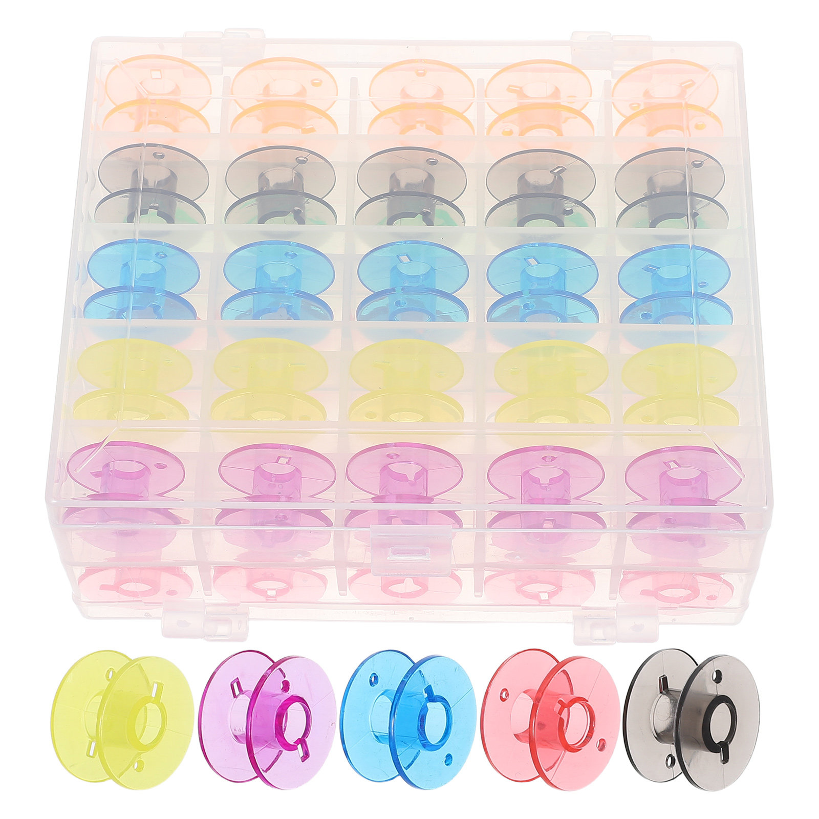50個入り 透明プラスチック製ボビン、ミシン用空糸巻き、整理 - Thread Bobbins Empty のレビューと価格